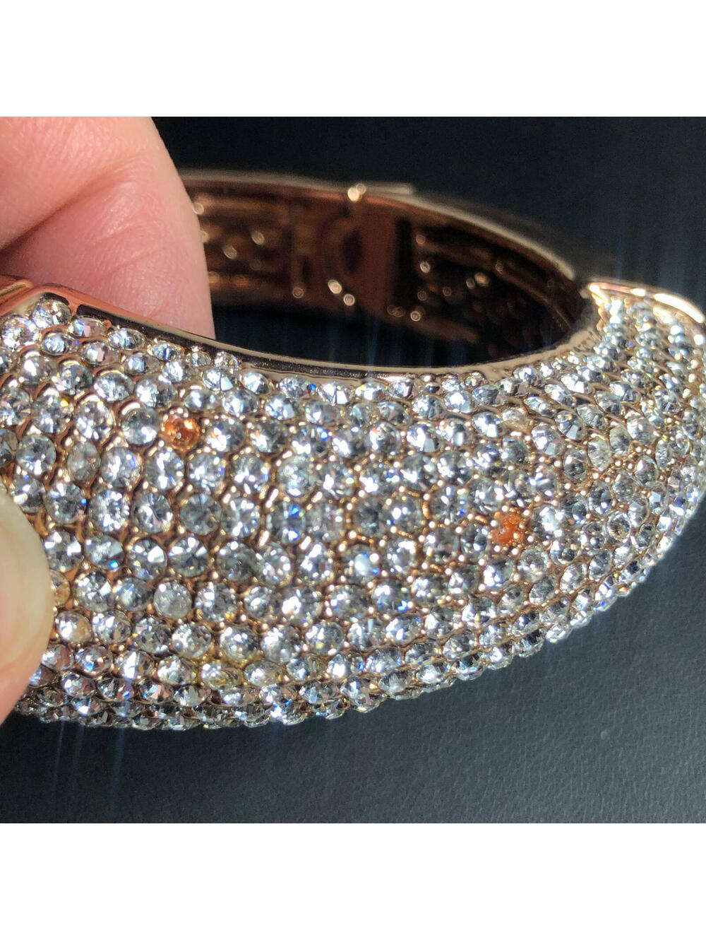 4370 Joan Boyce Hinged kissing Pave Crystals Magnet Rosetone bracelet 6.75"*read - Picture 3 of 3